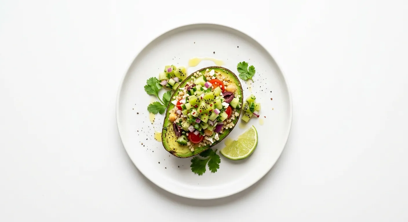 Mediterranean Stuffed Avocado with Kiwi Salsa