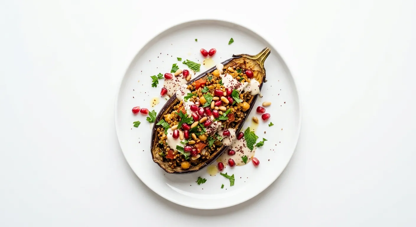 Mediterranean Stuffed Eggplant with Pomegranate