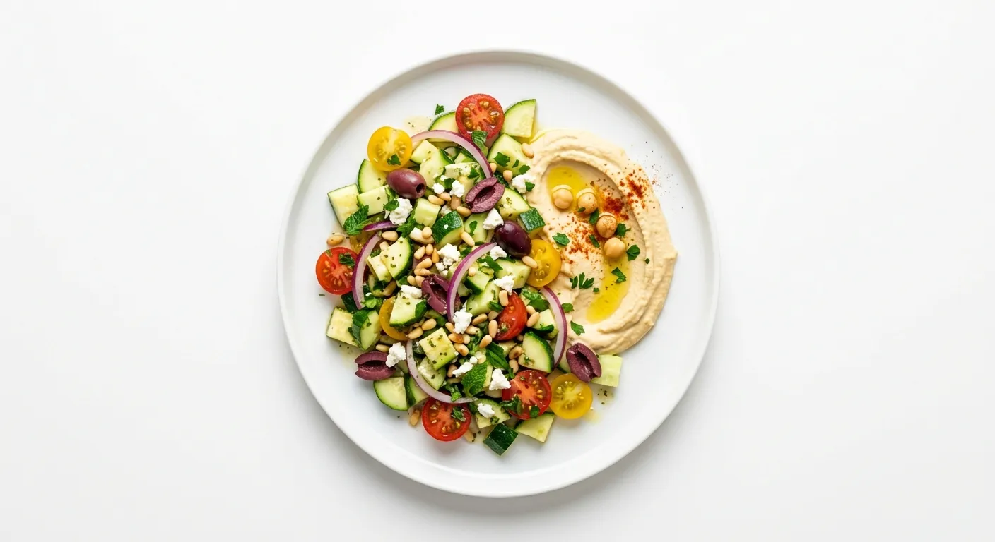 Mediterranean Zucchini and Cucumber Salad with Hummus