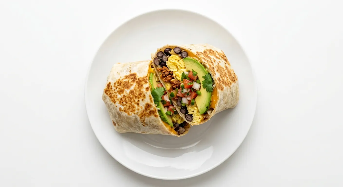 Mexican Breakfast Burrito with Black Beans and Avocado