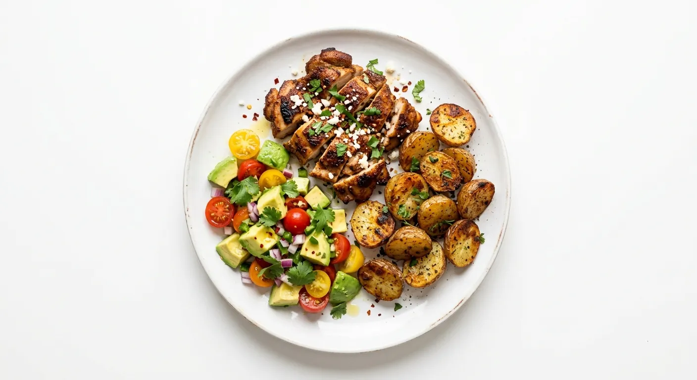 Mexican Spiced Chicken with Roasted Potatoes and Avocado Salad