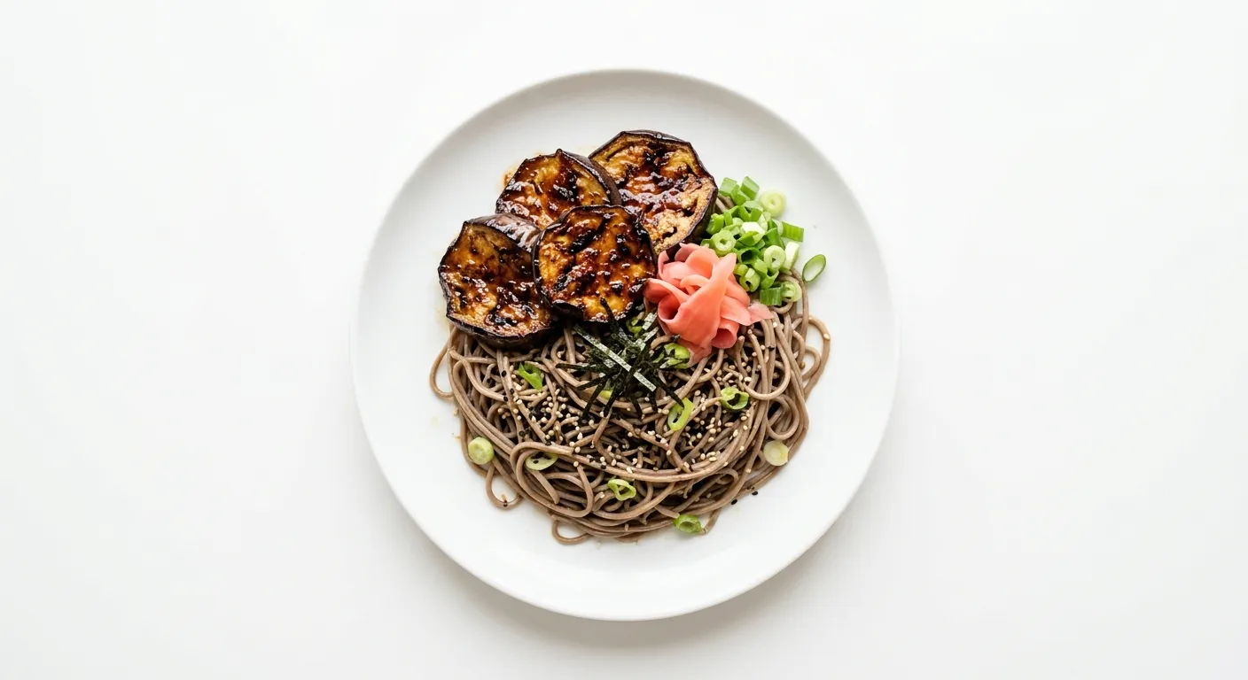 Miso-Glazed Eggplant with Soba Noodles and Pickled Ginger