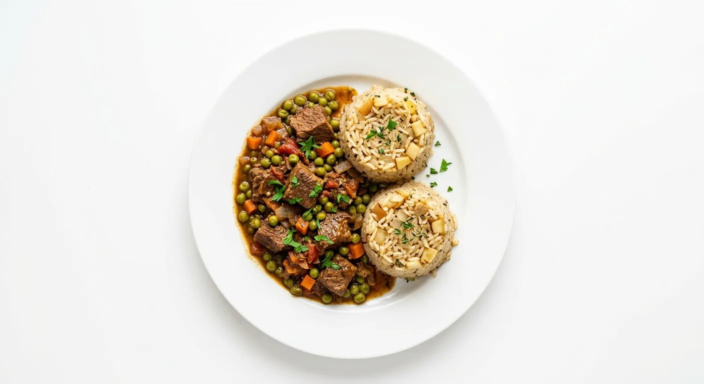Moroccan Spiced Beef with Tinned Peas and Apple Rice Cups