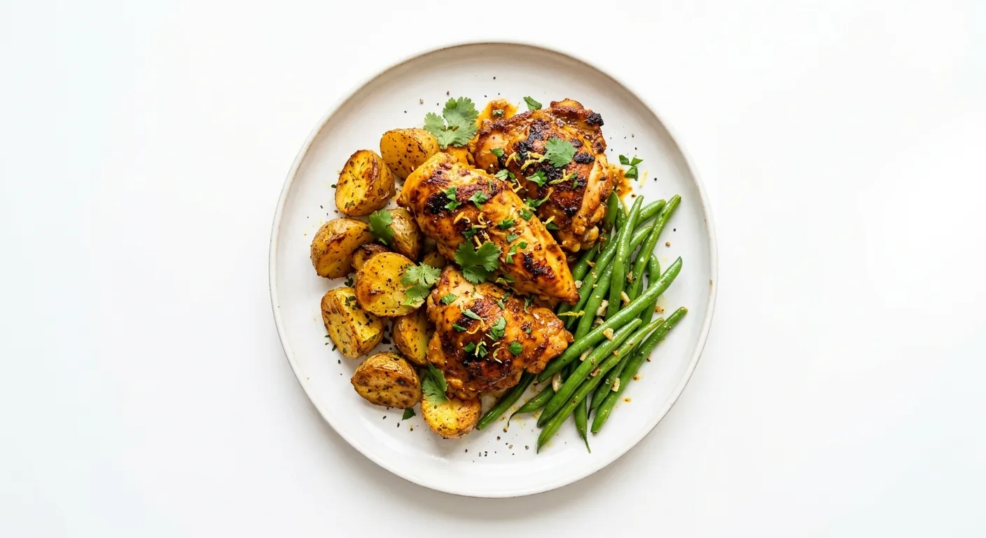 Moroccan Spiced Chicken with Roasted Potatoes and Green Beans