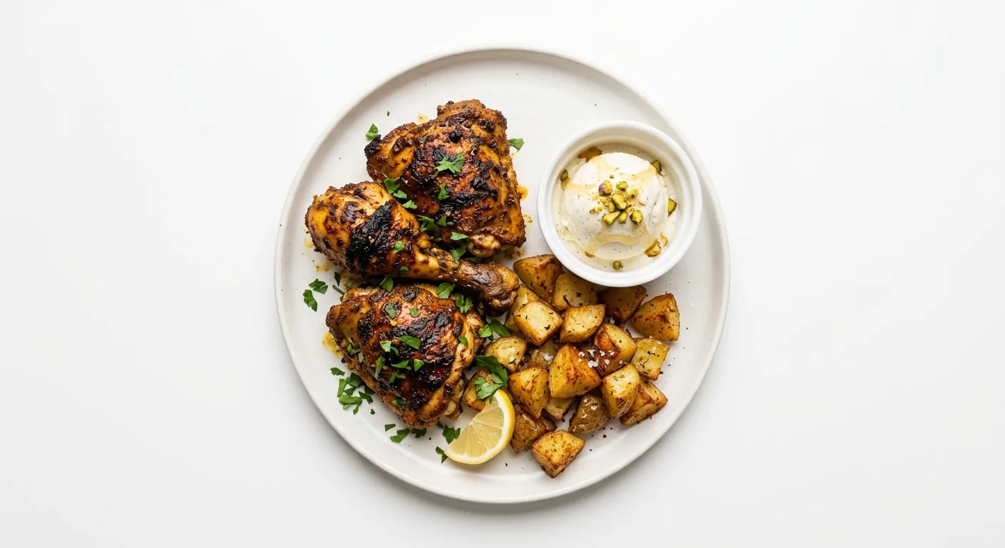 Moroccan Spiced Chicken with Roasted Potatoes and Ice Cream