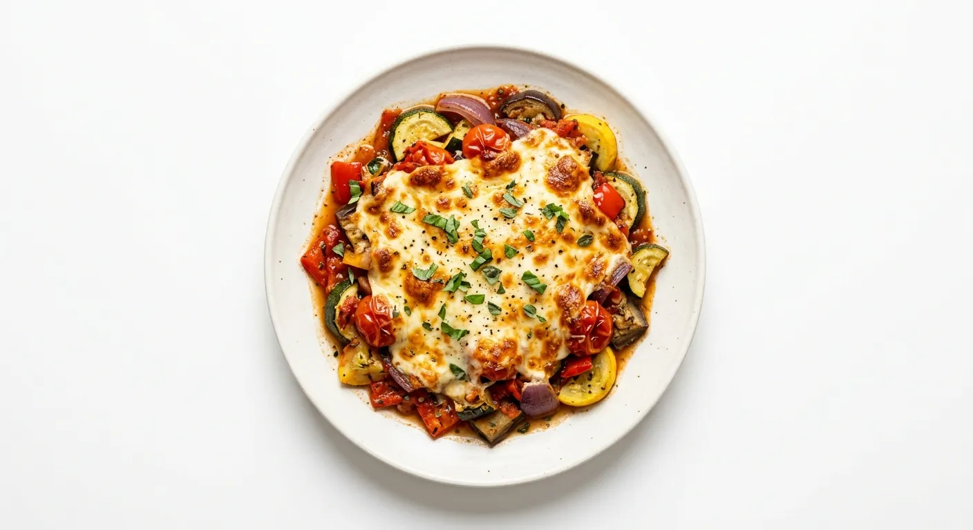 Mozzarella-Crusted Vegetable Bake