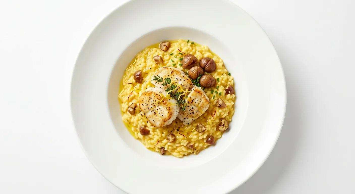 Pan-Roasted Monkfish with Chestnut and Saffron Risotto