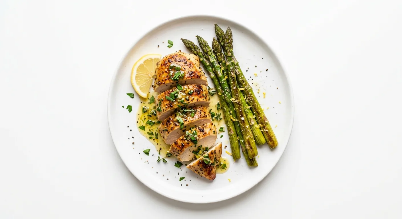 Pan-Seared Chicken Breast with Lemon Herb Sauce and Asparagus