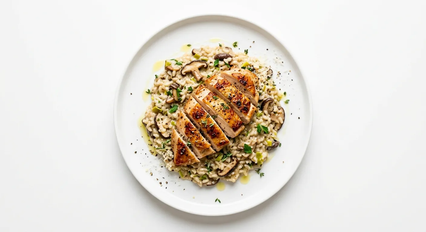 Pan-Seared Chicken with Mushroom and Leek Risotto