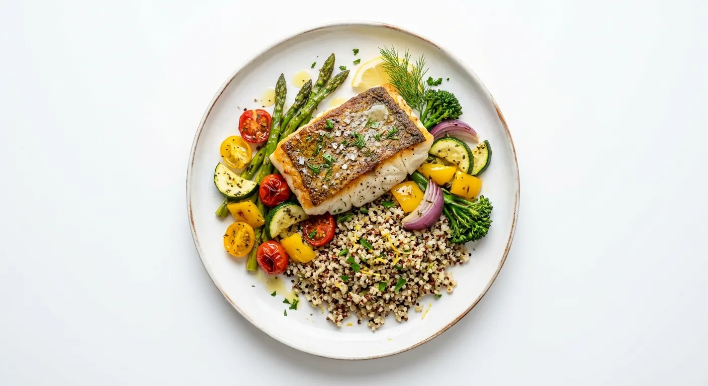Pan-Seared Cod with Autumn Vegetables and Quinoa