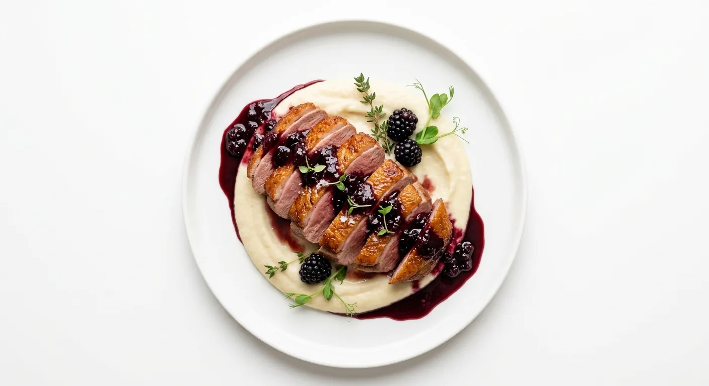Pan-Seared Duck Breast with Blackberry Gastrique and Sunchoke Purée