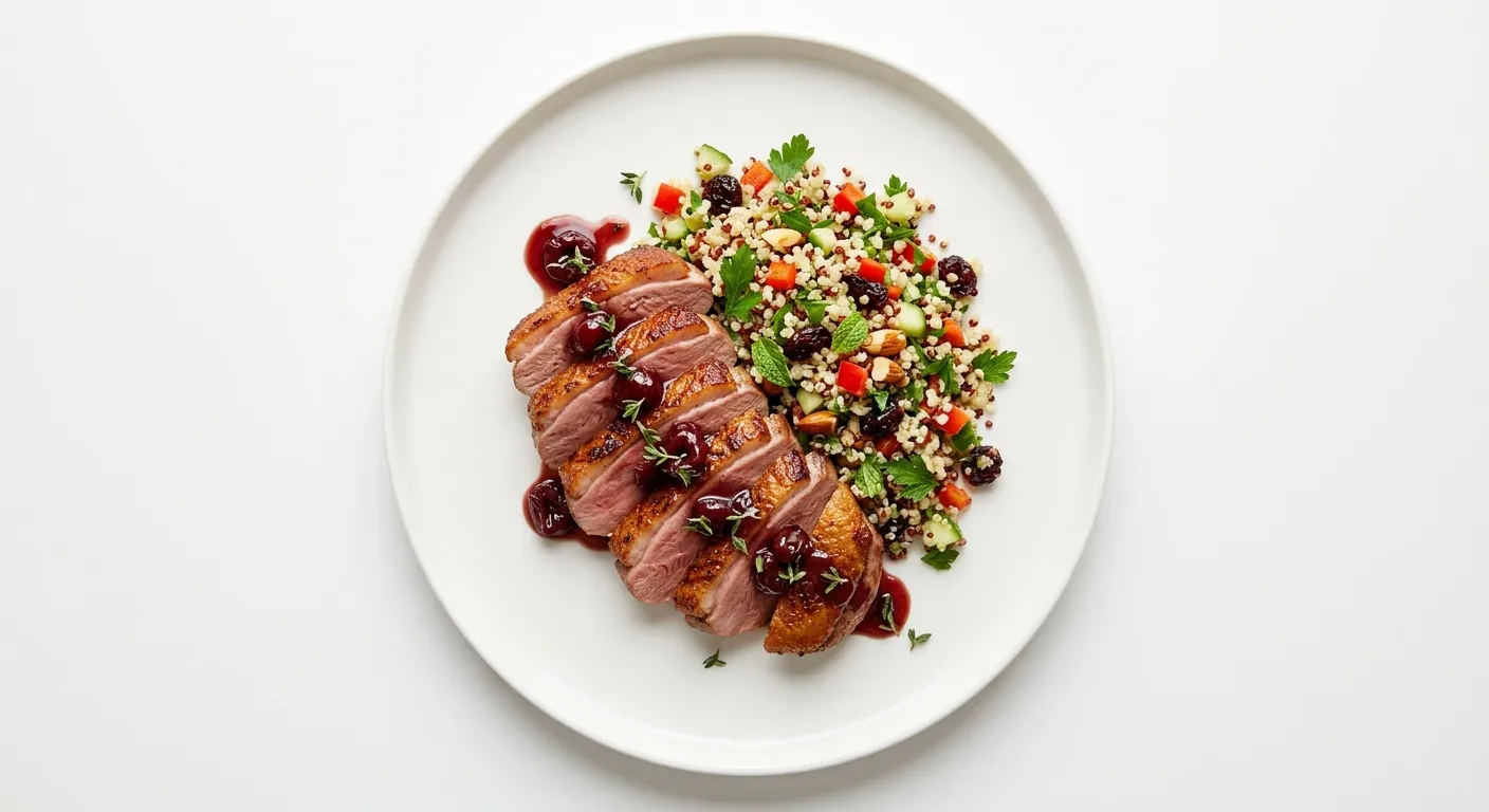 Pan-Seared Duck Breast with Cherry Gastrique and Quinoa Salad