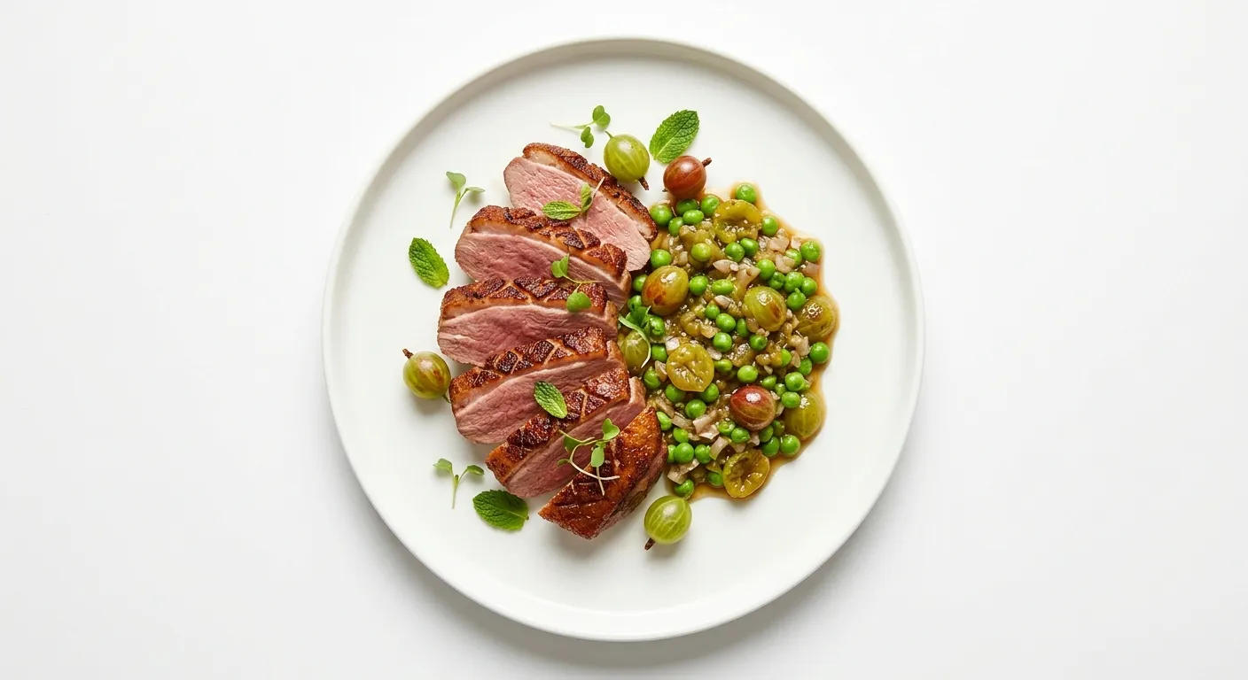 Pan-Seared Duck Breast with Gooseberry and Pea Compote