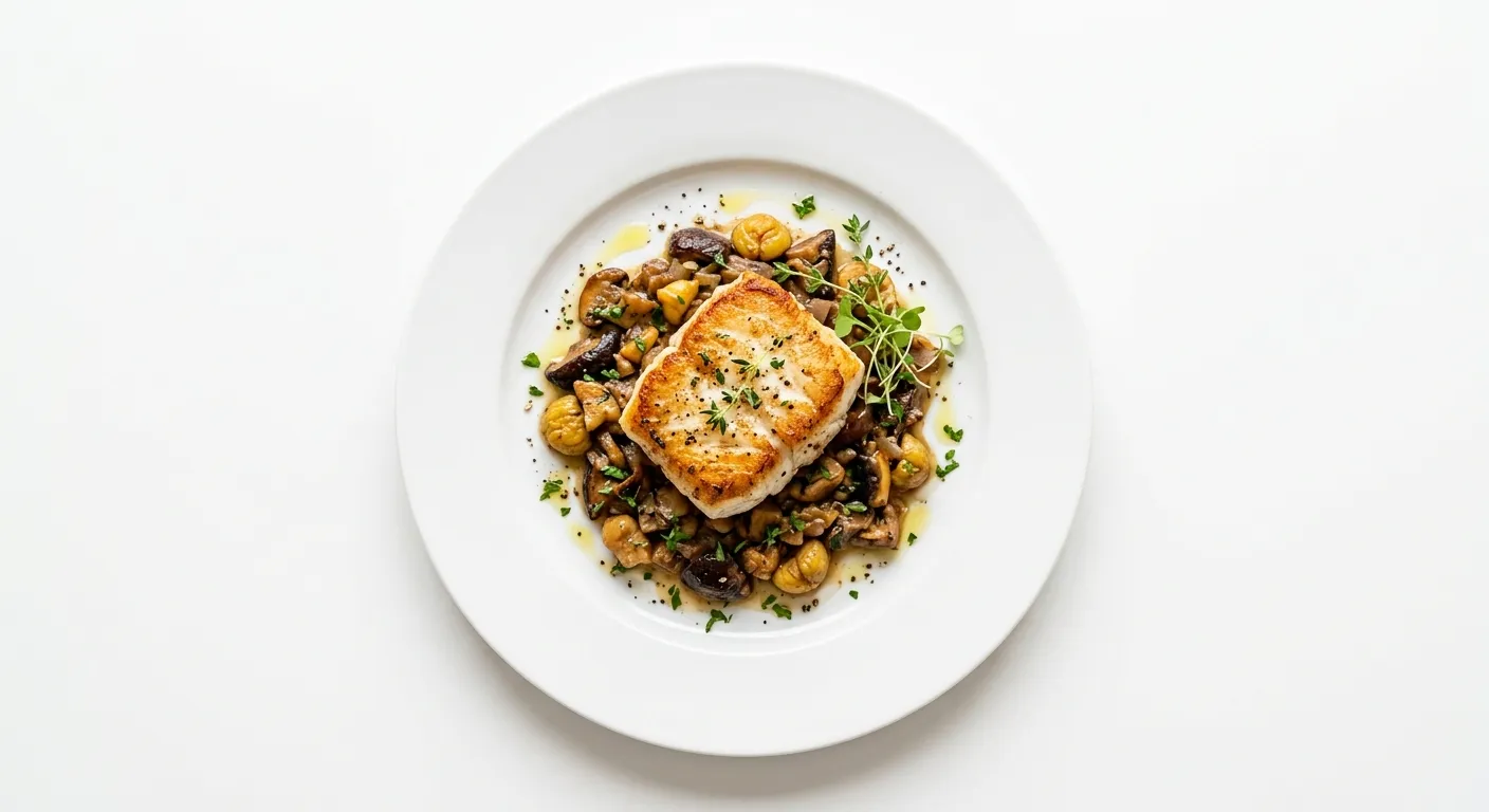 Pan-Seared Monkfish with Chestnut and Porcini Mushroom Ragout