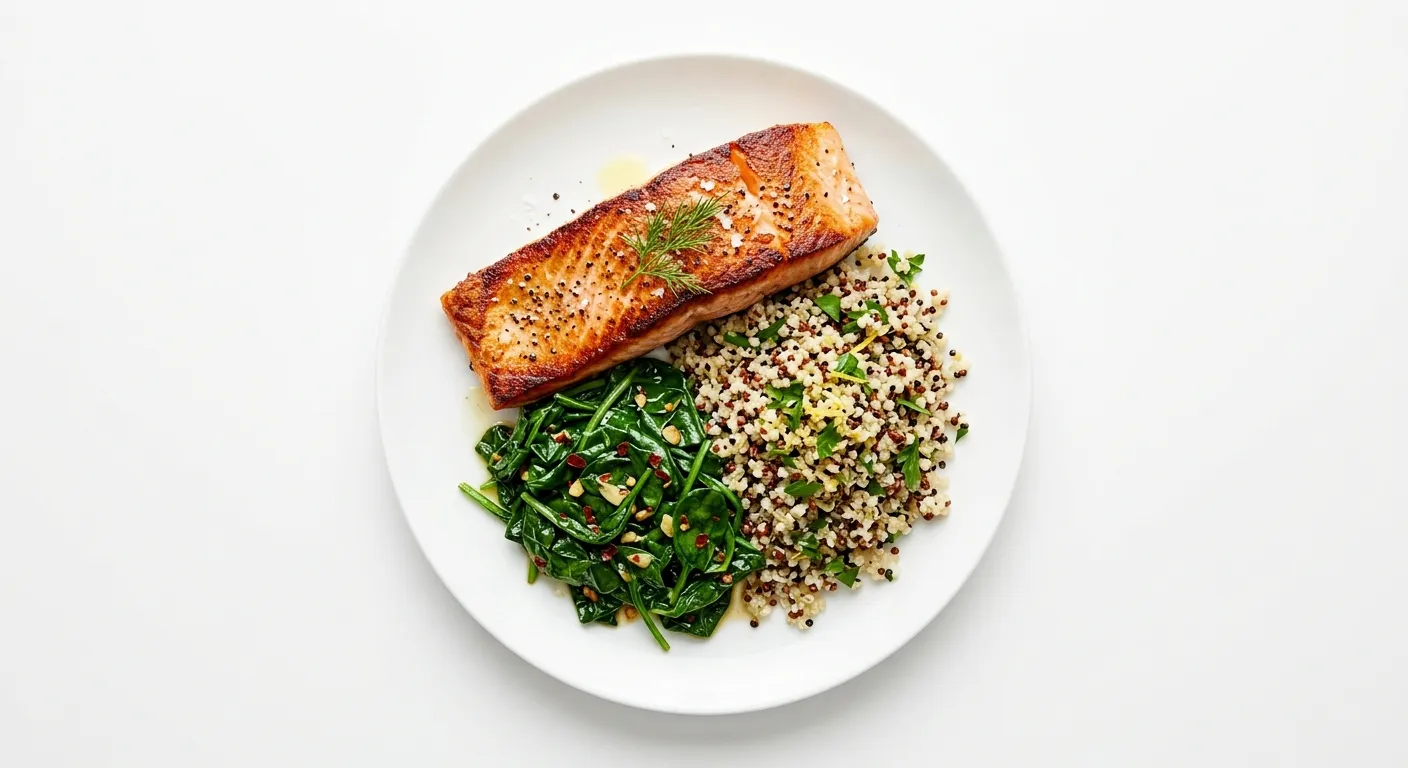 Pan-Seared Salmon with Sautéed Spinach and Quinoa
