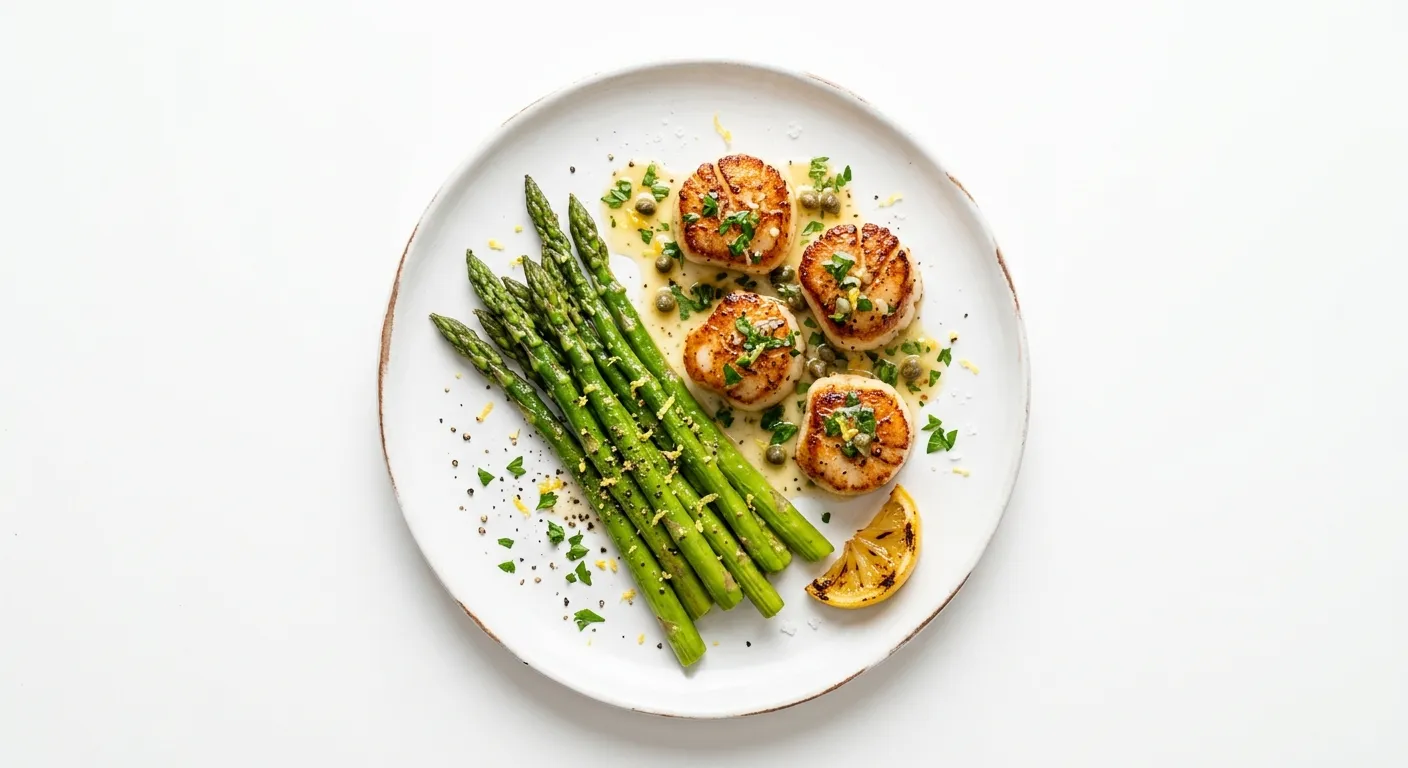 Pan-Seared Scallops with Asparagus and Lemon Butter Sauce