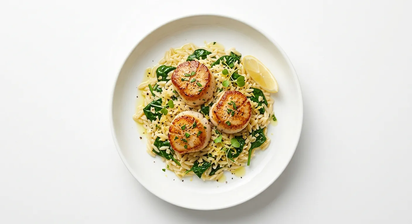 Pan-Seared Scallops with Spinach and Lemon Orzo