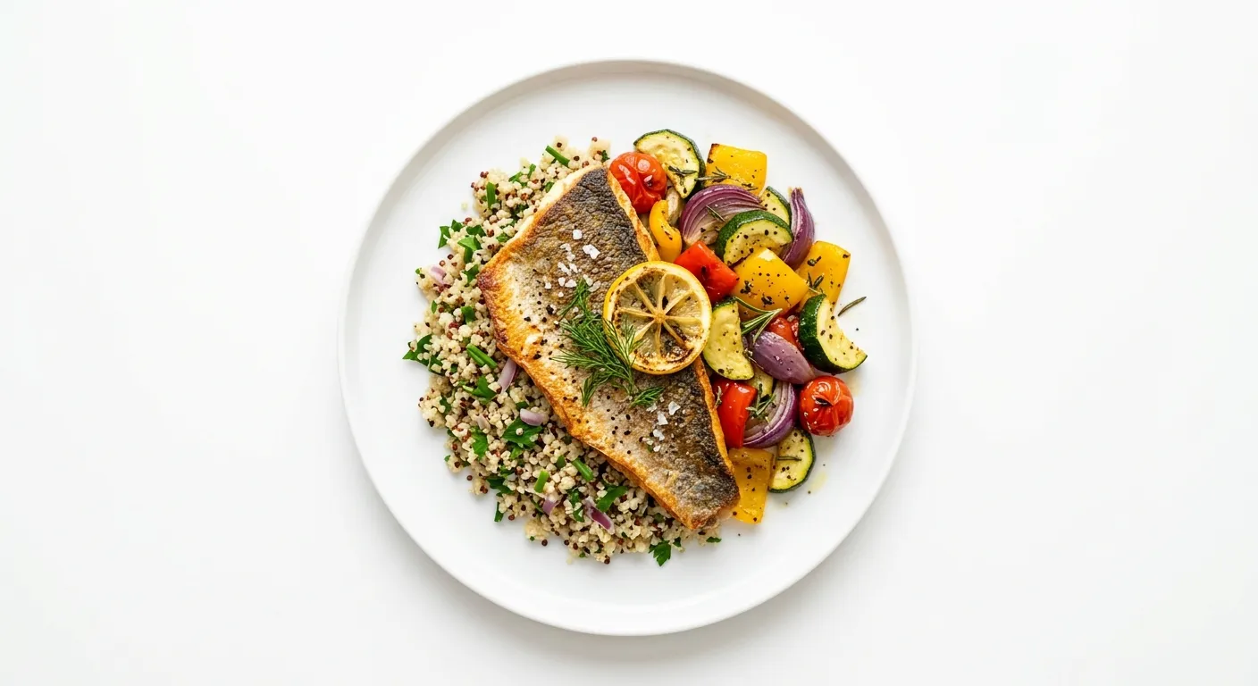 Pan-Seared Sea Bass with Quinoa and Roasted Vegetables