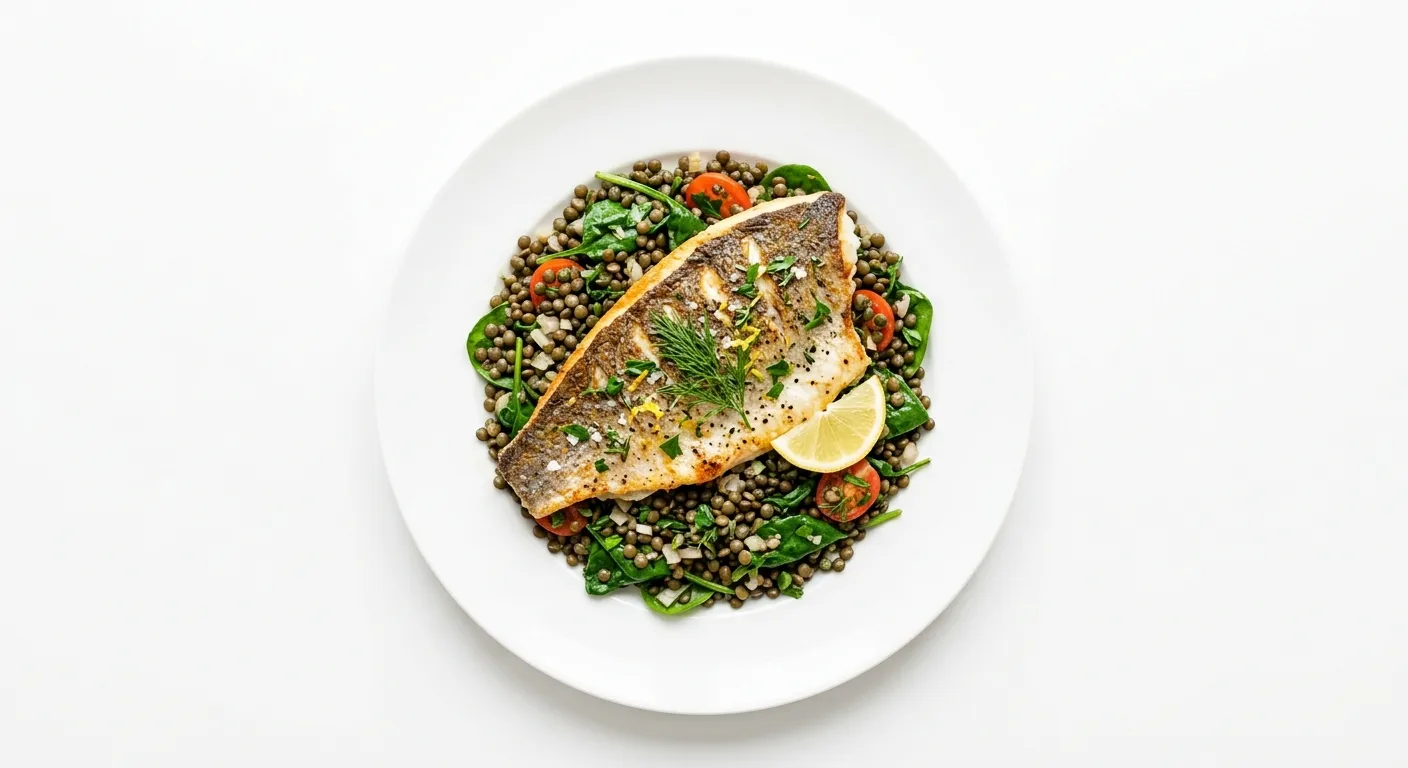 Pan-Seared Sea Bream with Lentil and Spinach Salad