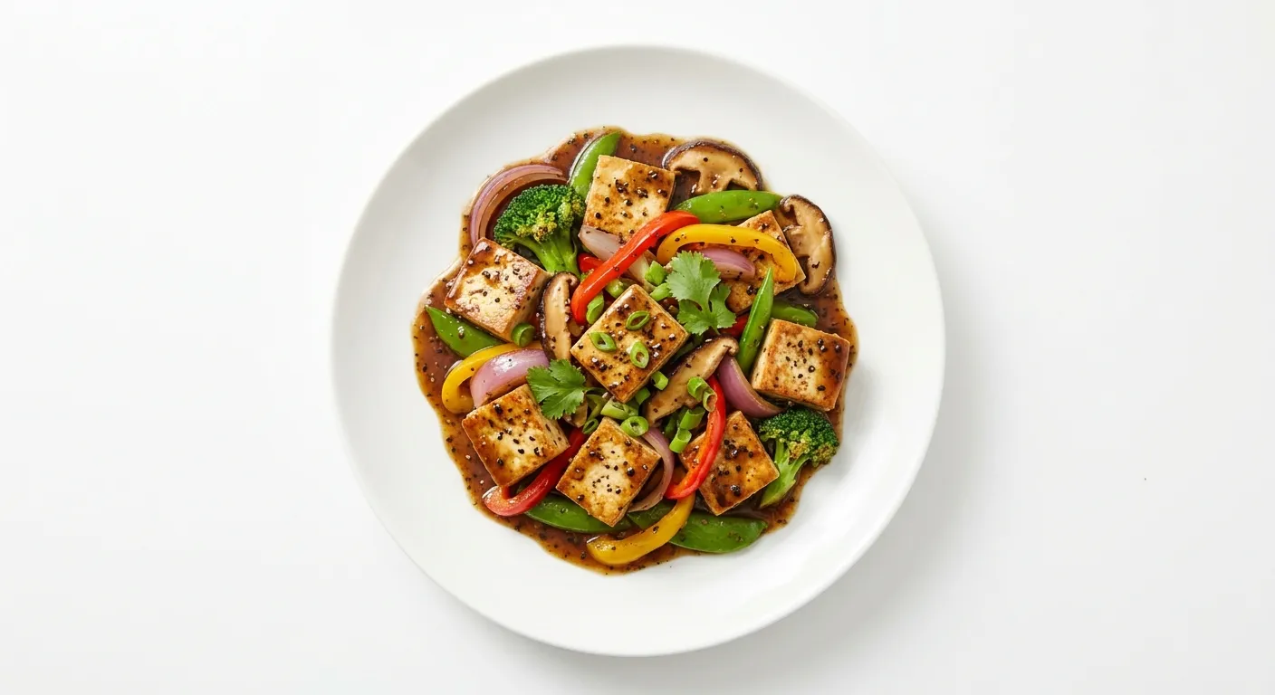 Pan-Seared Tofu with Winter Vegetable and Black Pepper Sauce