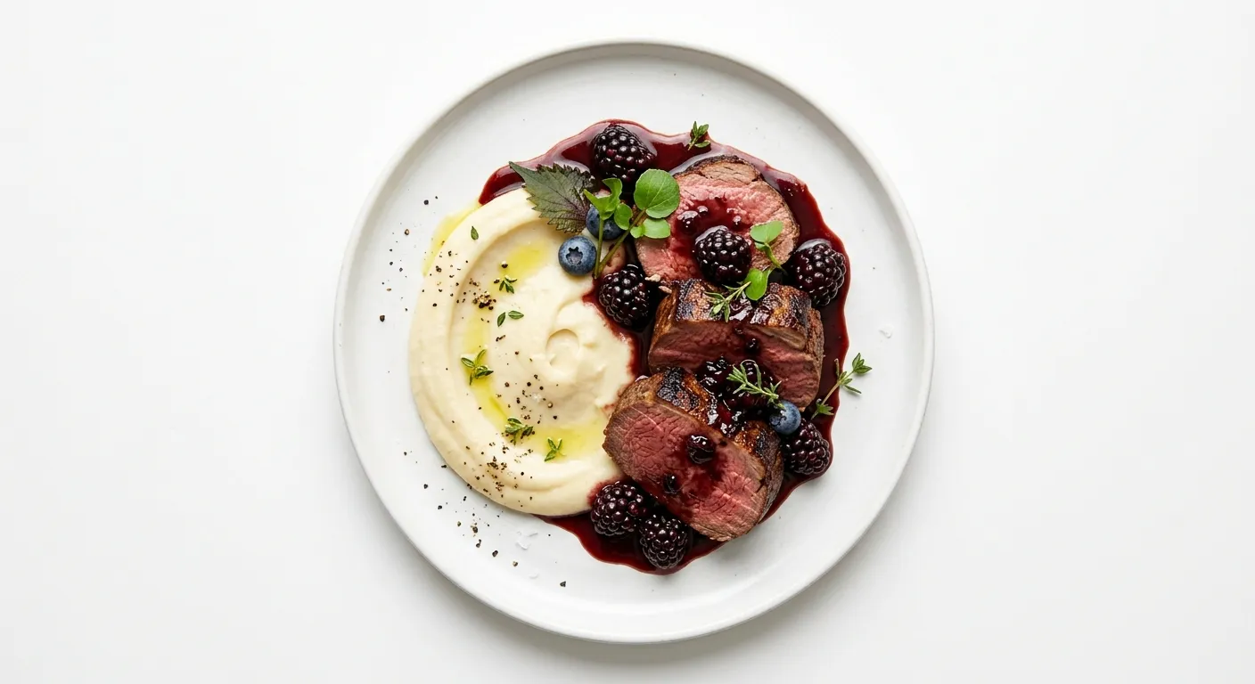 Pan-Seared Venison with Blackberry Reduction and Celeriac Purée