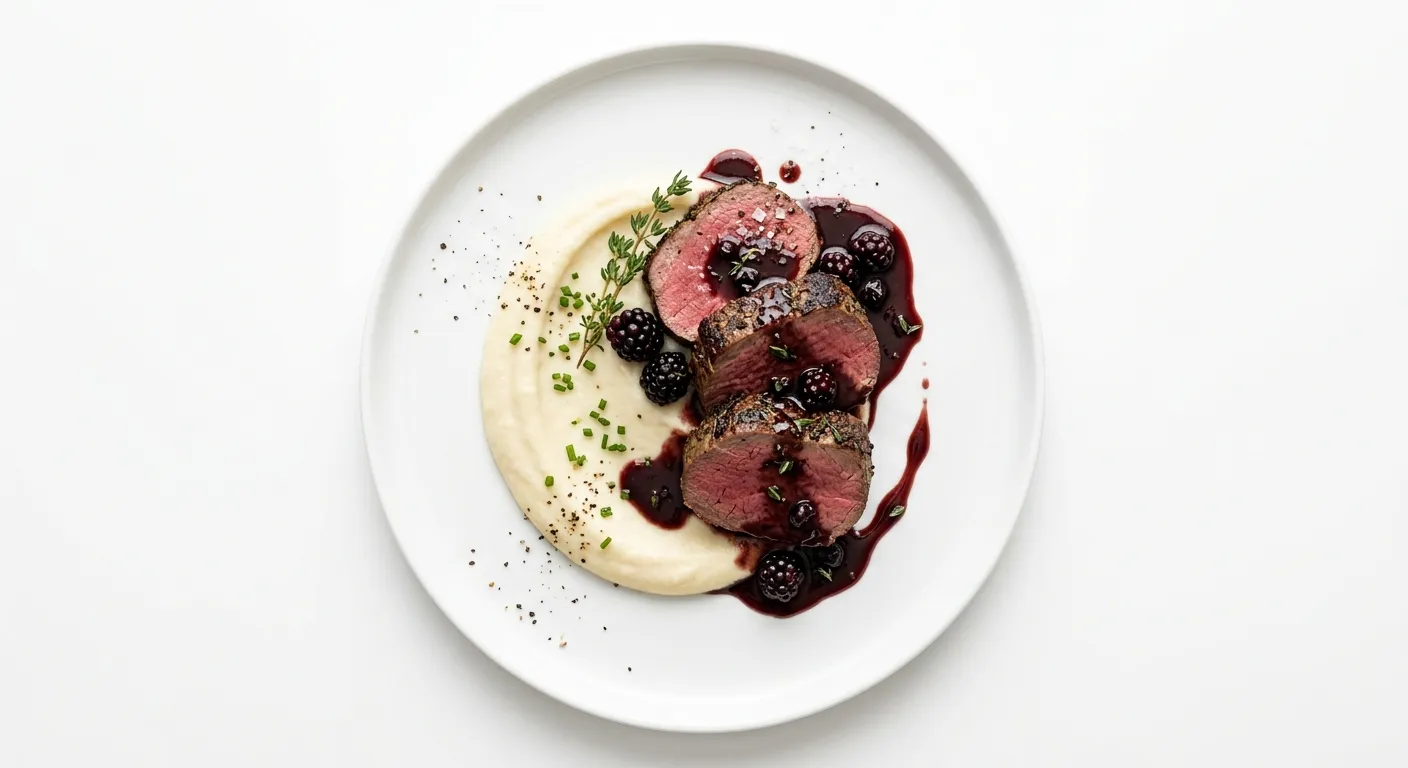 Pan-Seared Venison with Blackberry Sauce and Celeriac Purée