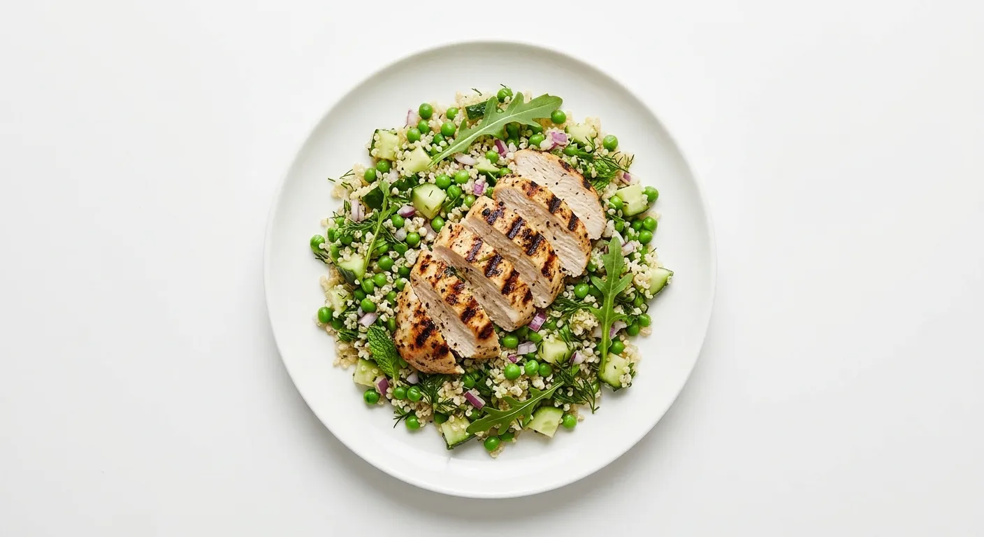 Pea and Cucumber Quinoa Salad with Grilled Turkey