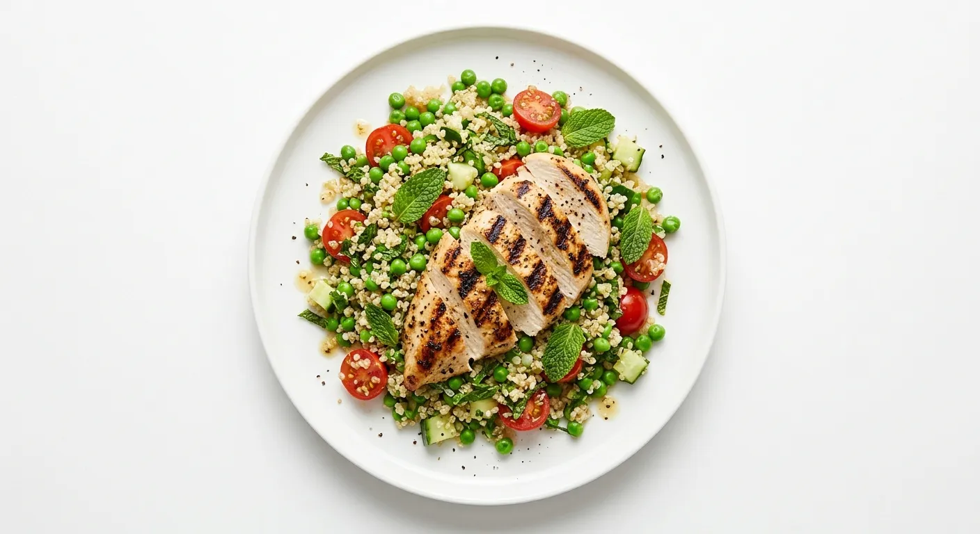 Pea and Mint Quinoa Salad with Grilled Chicken