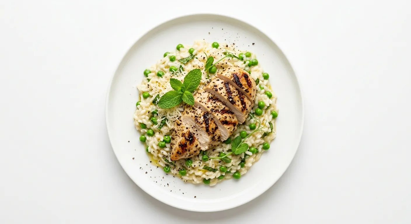 Pea and Mint Risotto with Grilled Chicken