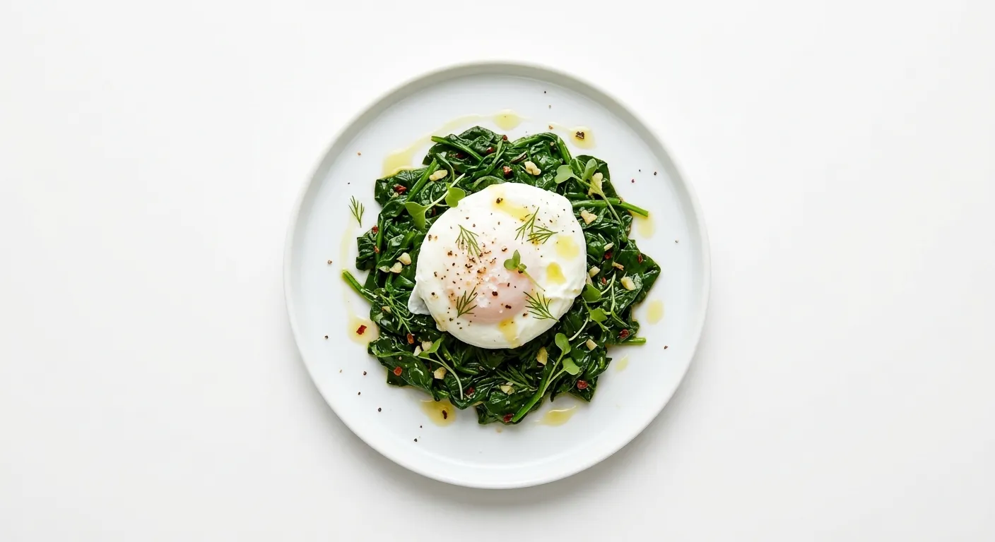 Poached Egg with Sautéed Spinach and Truffle Oil