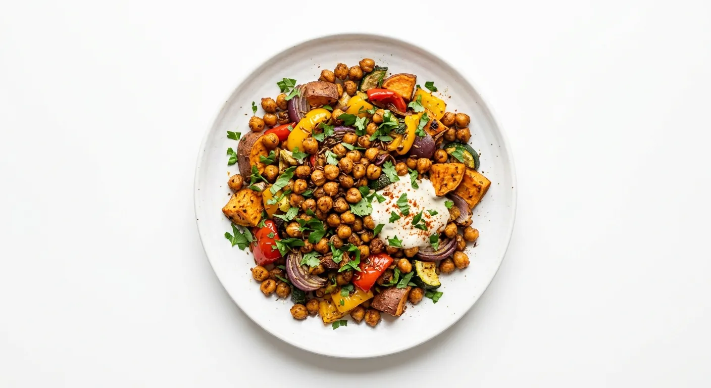 Pois chiches et légumes rôtis au cumin