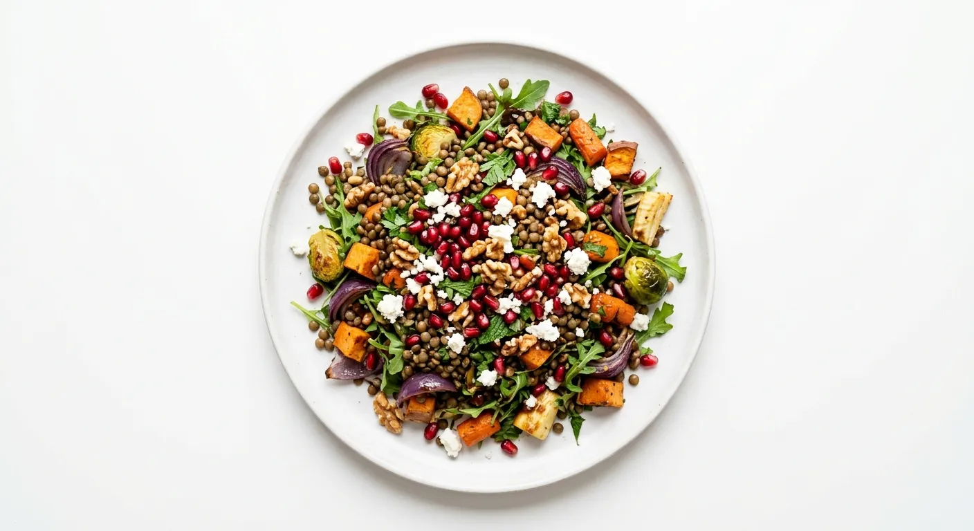 Pomegranate and Lentil Salad with Roasted Vegetables