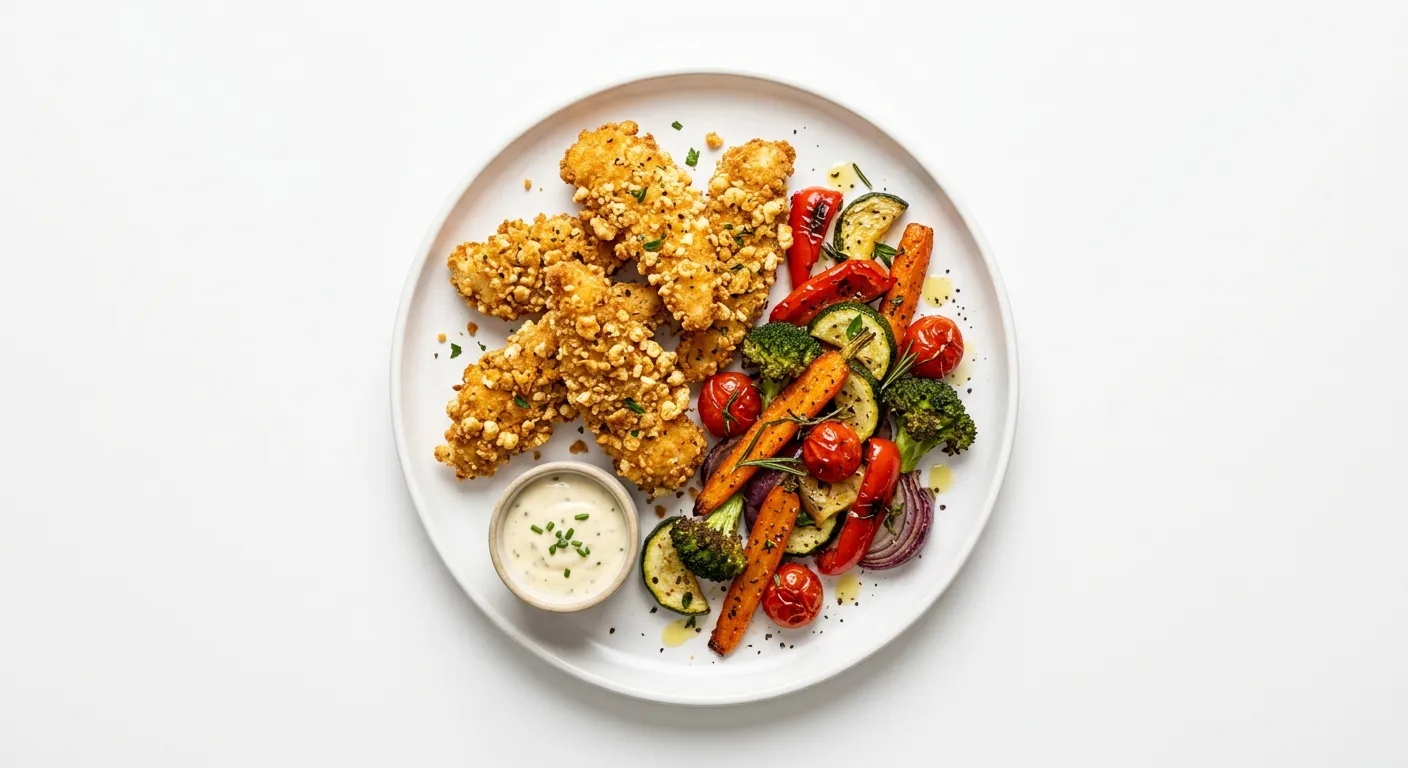 Popcorn Crusted Chicken with Roasted Vegetables