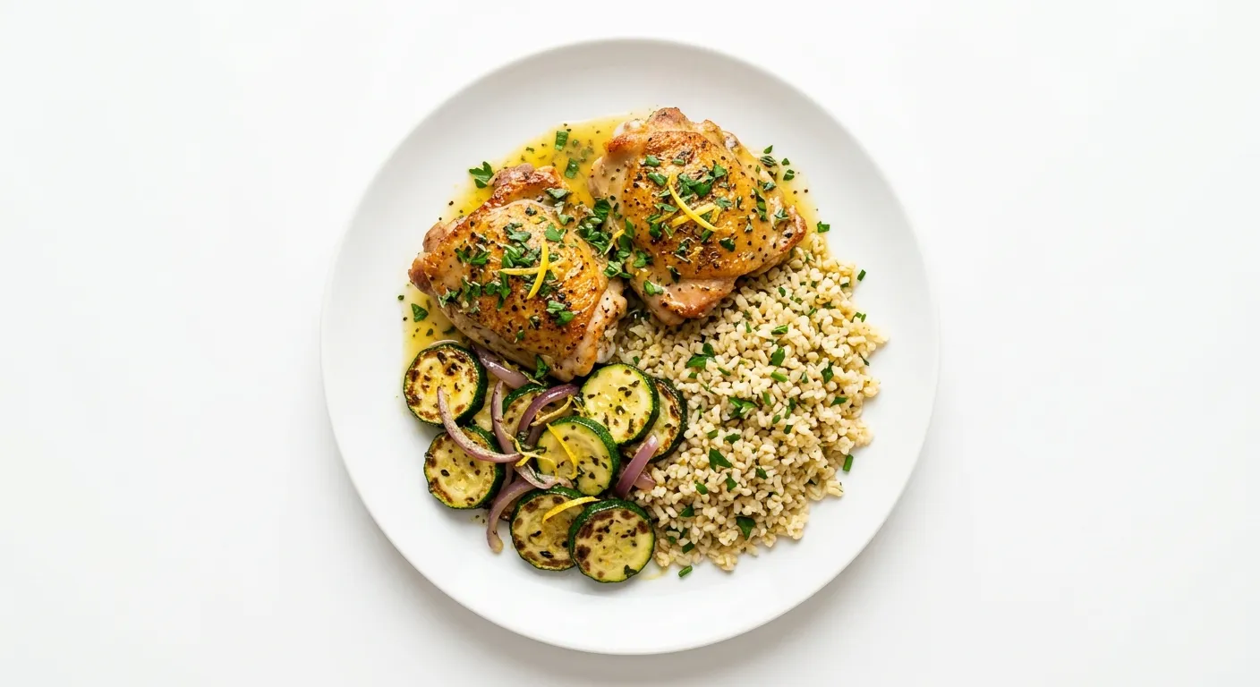 Poulet Sauté au Citron et Herbes avec Boulgour et Courgettes