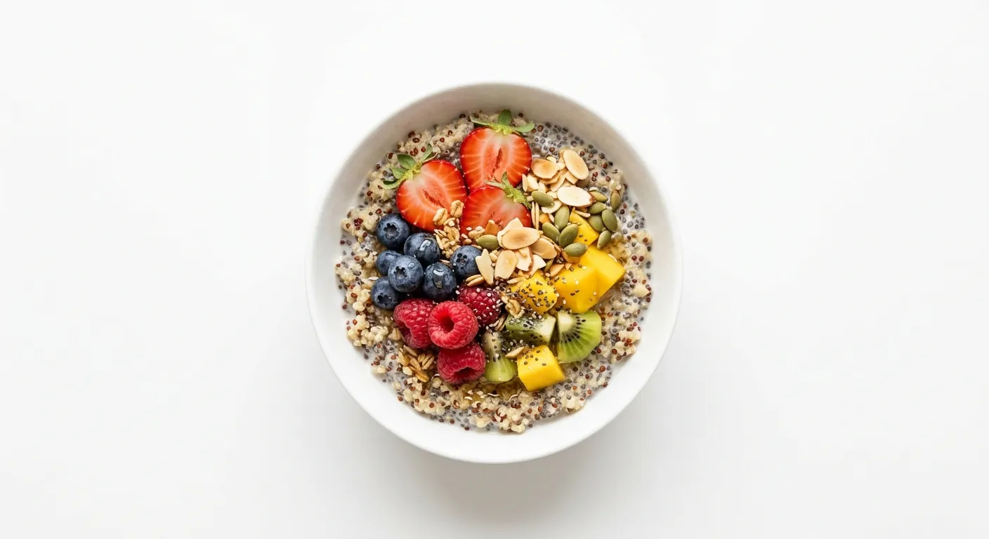 Quinoa and Chia Seed Breakfast Bowl with Exotic Fruits
