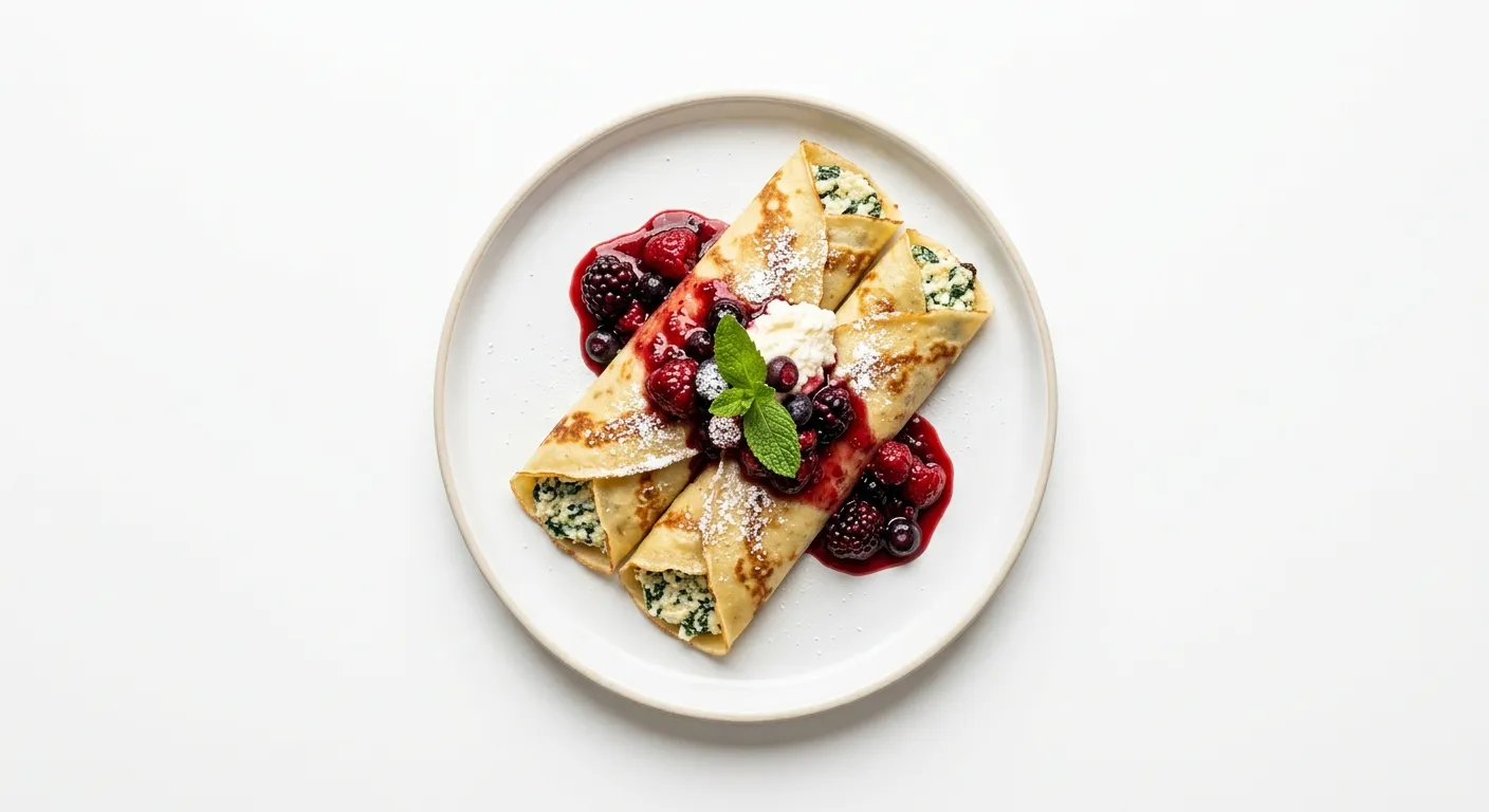 Gourmet Ricotta and Spinach Crepes with Berry Compote