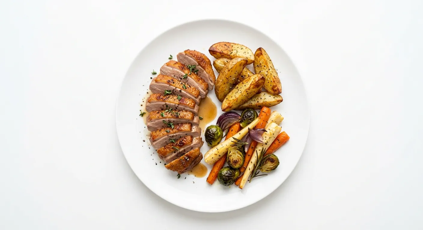 Roast Duck with Veggies and Potato Wedges
