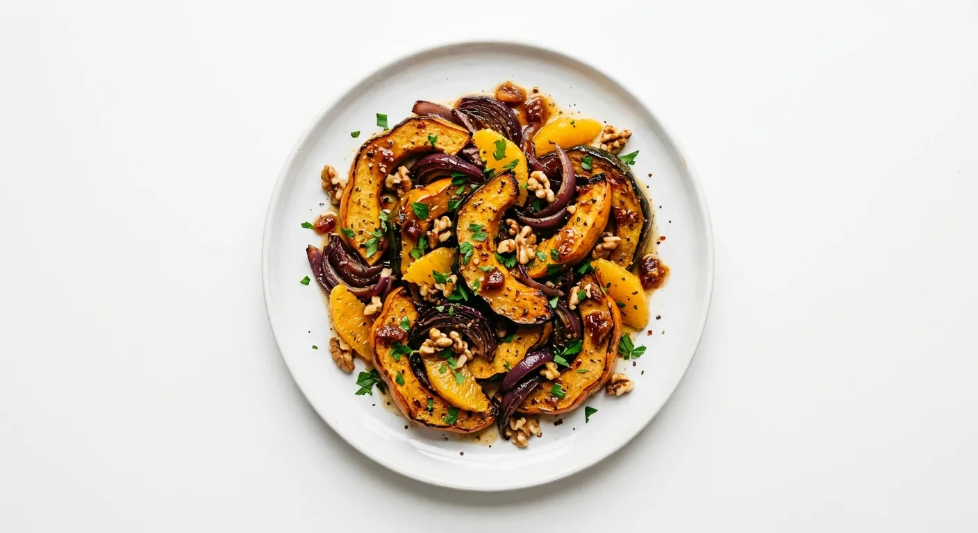 Roasted Acorn Squash with Onions and Date-Orange Dressing