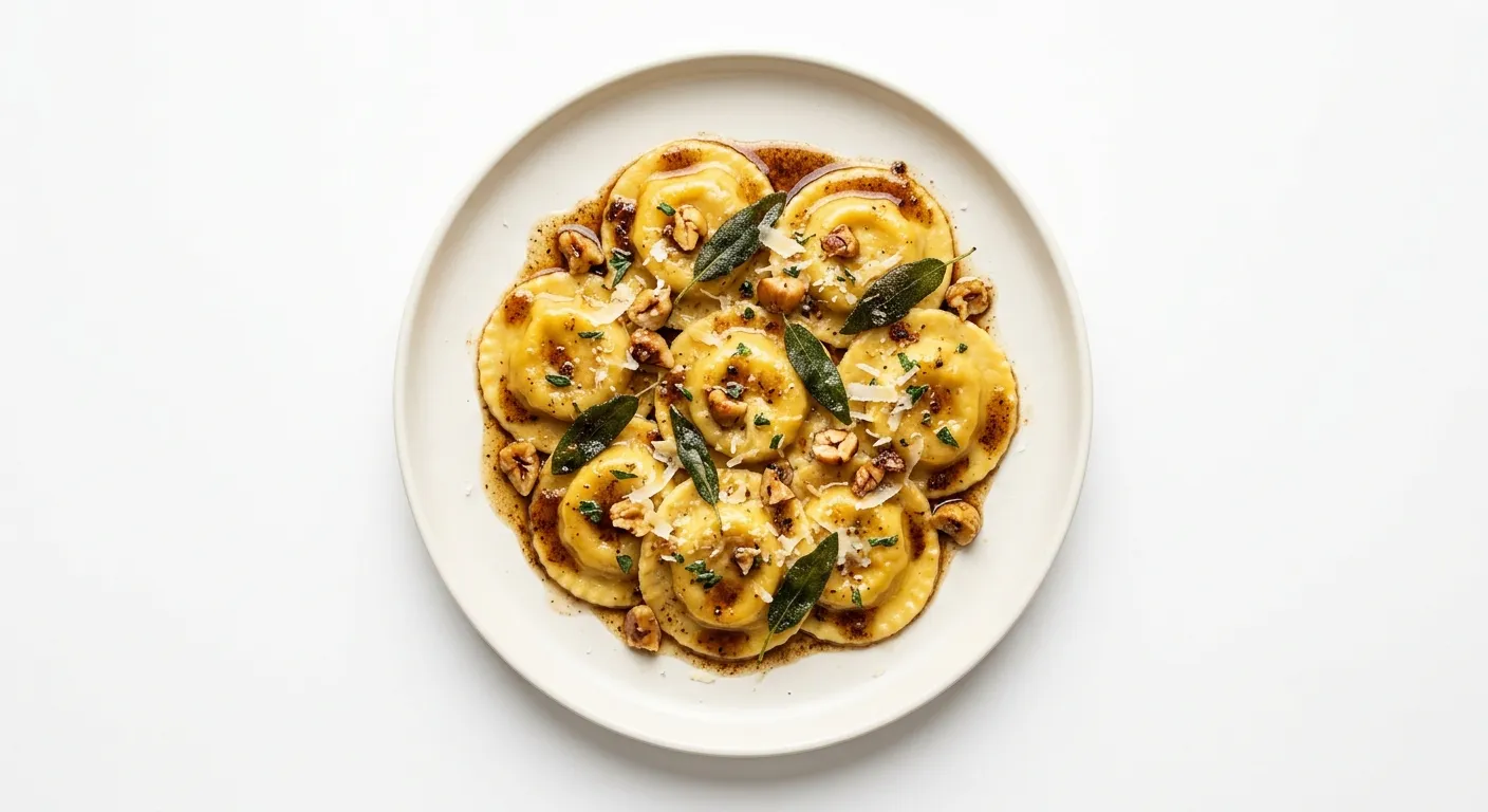 Roasted Butternut Squash and Chestnut Ravioli with Sage Brown Butter