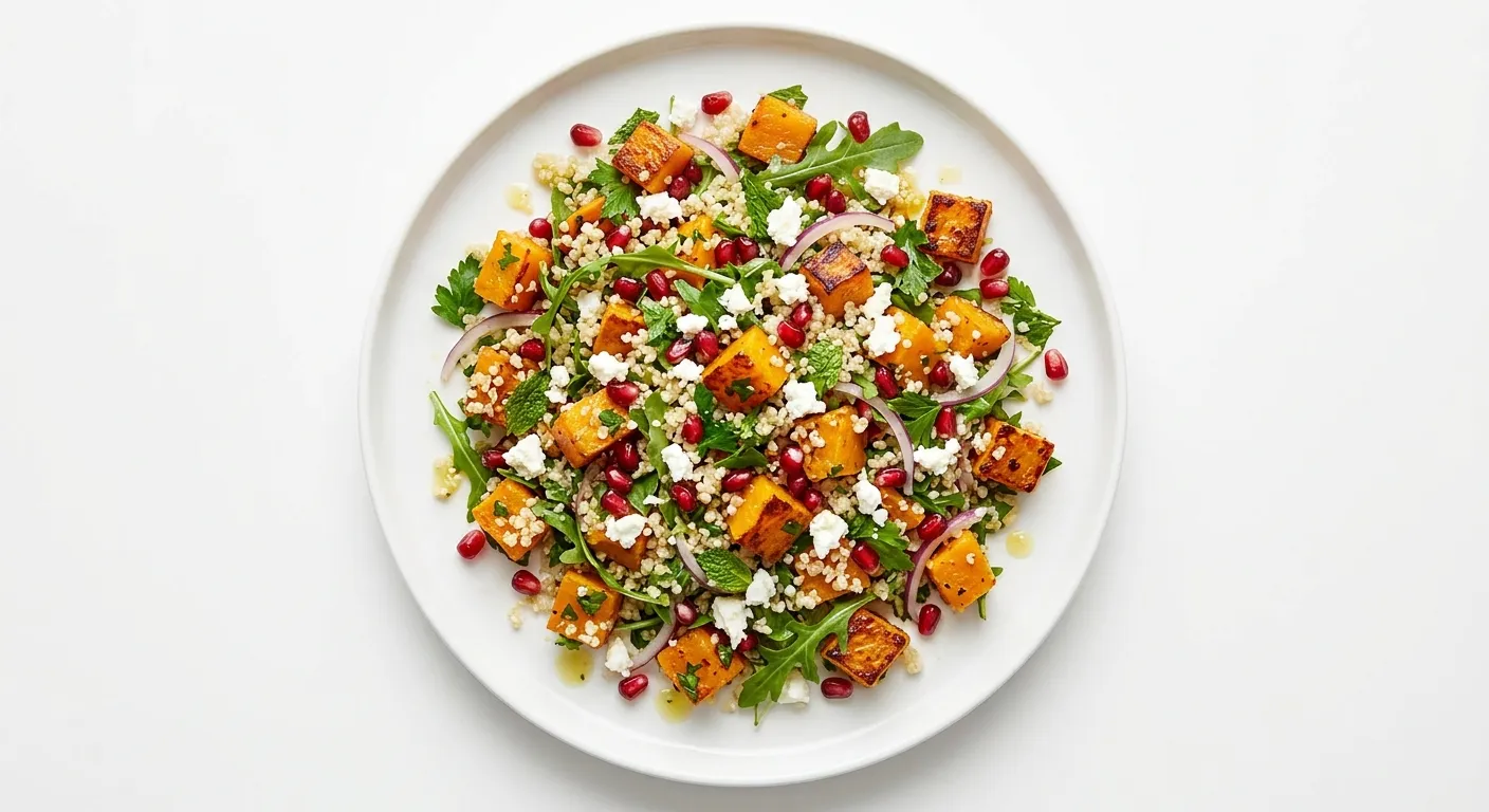 Roasted Butternut Squash and Quinoa Salad with Pomegranate and Feta