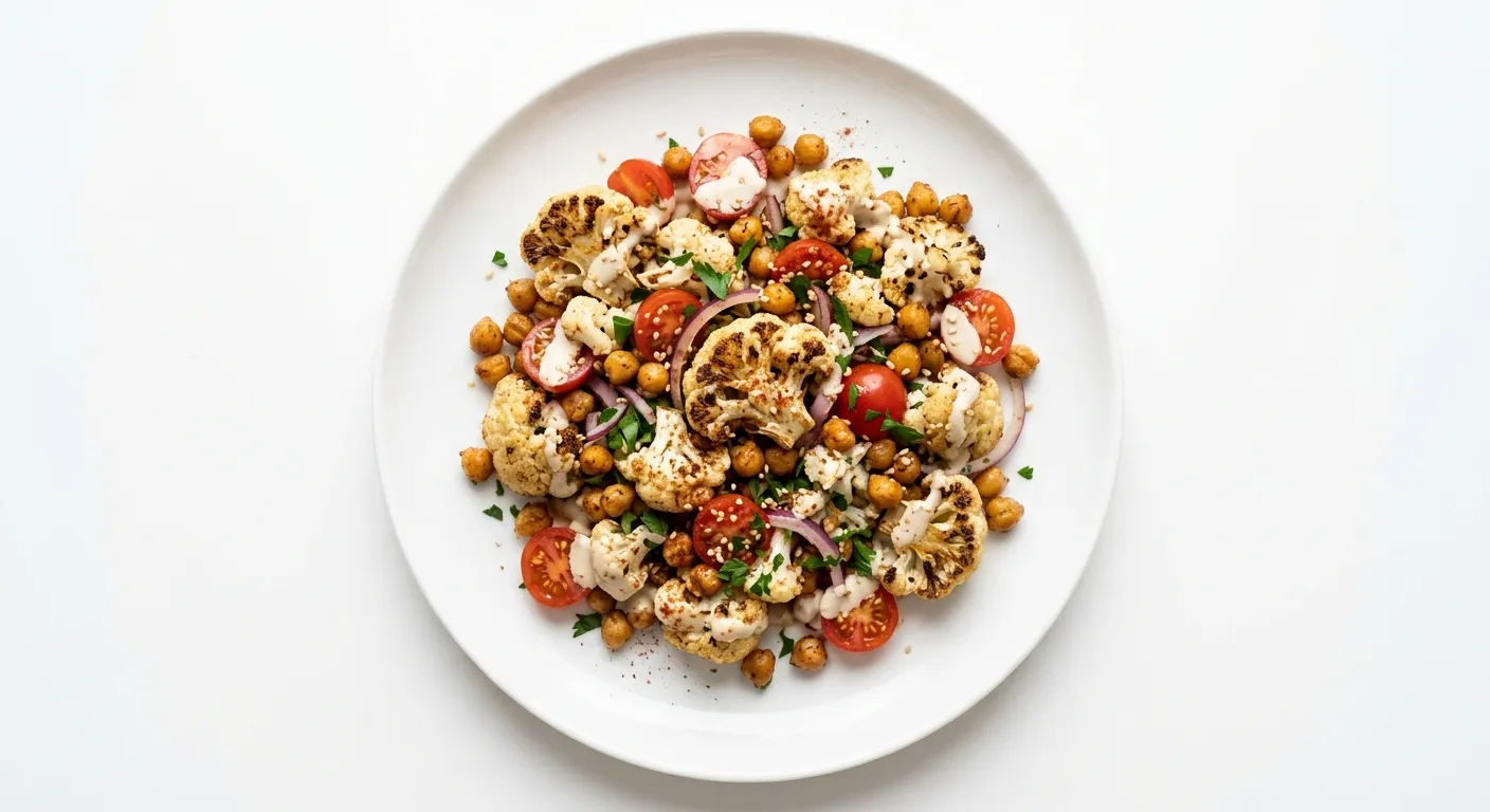 Roasted Cauliflower and Chickpea Salad with Tahini Dressing