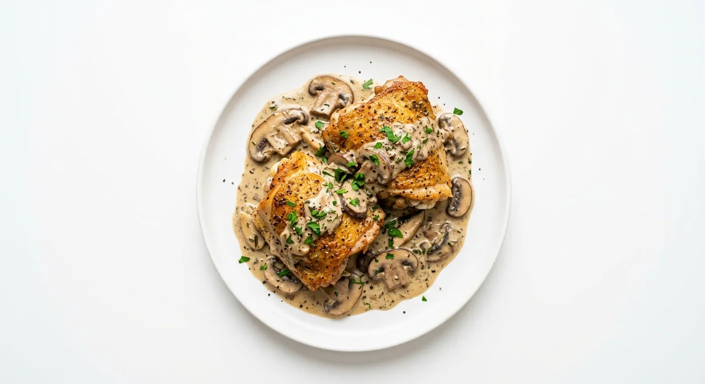 Roasted Chicken Thighs with Creamy Mushroom Sauce