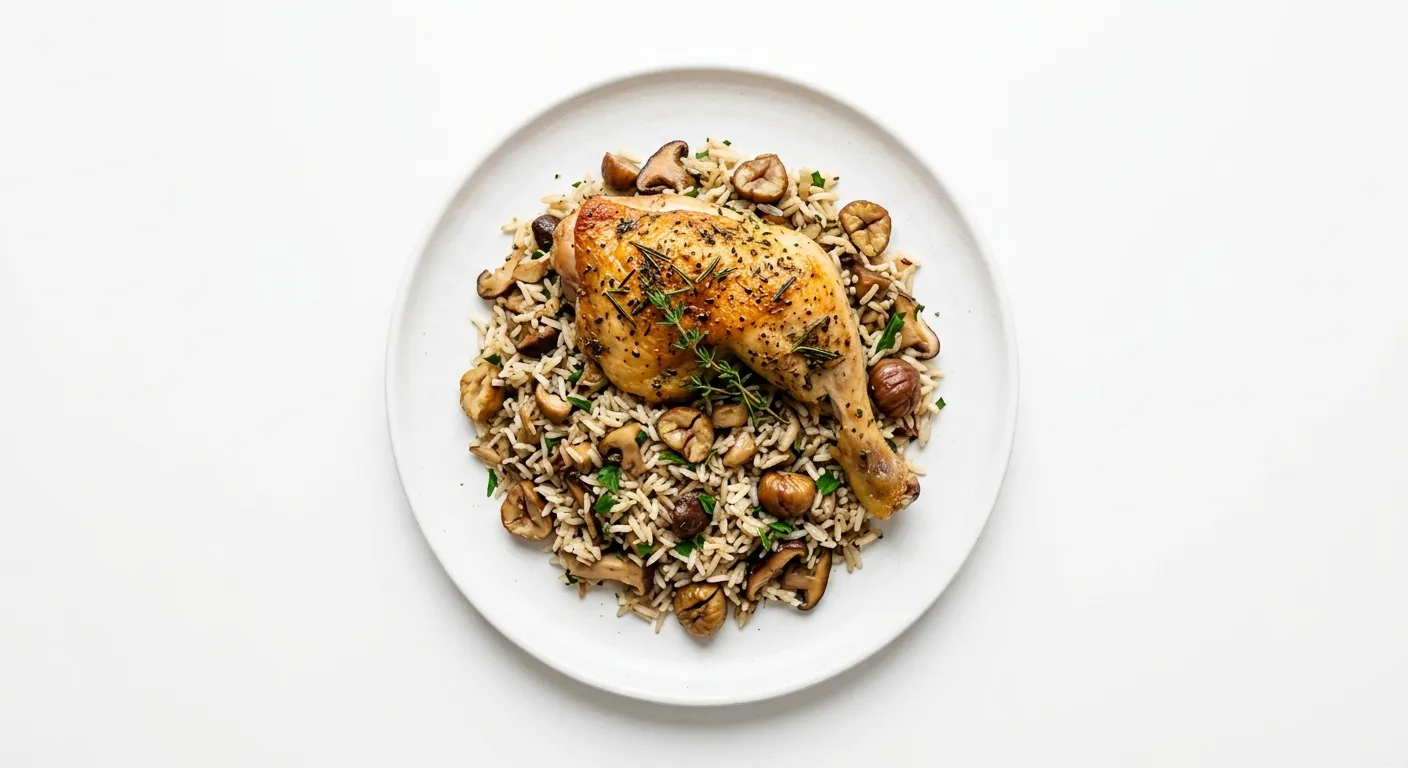 Autumn Roasted Chicken with Chestnut and Mushroom Pilaf