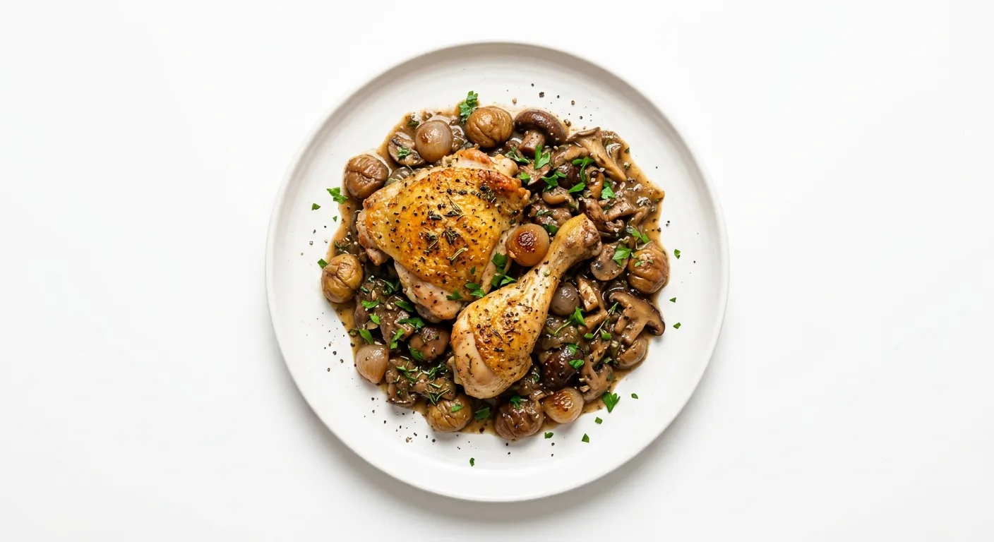 Roasted Chicken with Chestnut and Mushroom Ragout