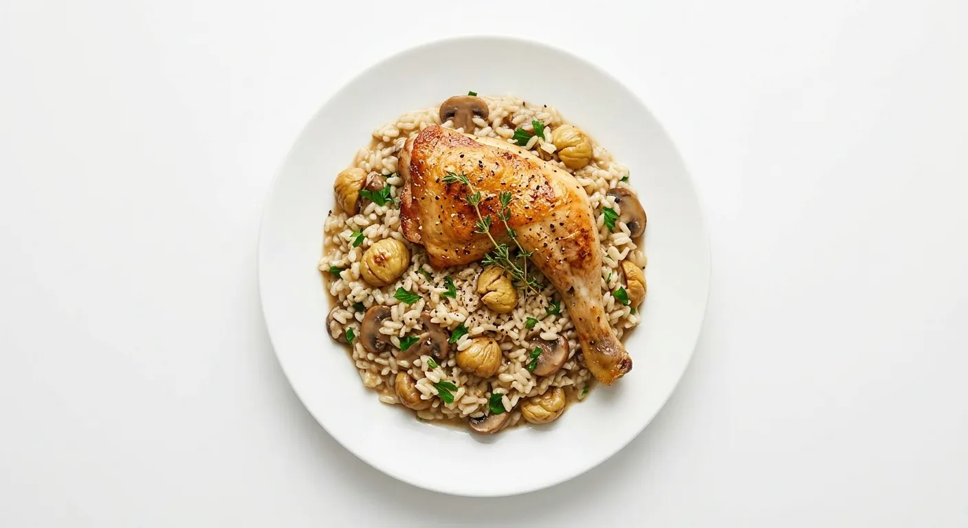 Roasted Chicken with Chestnut and Mushroom Risotto
