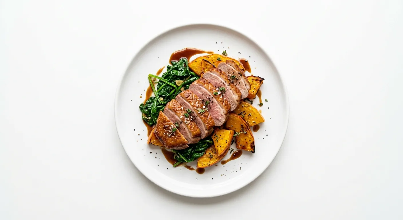 Roasted Duck Breast with Pumpkin and Spinach