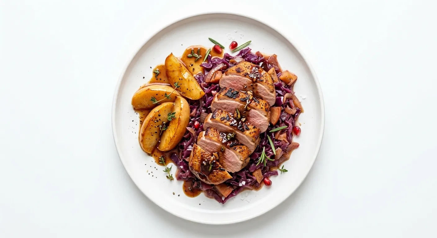 Roasted Duck with Caramelized Apples and Cabbage