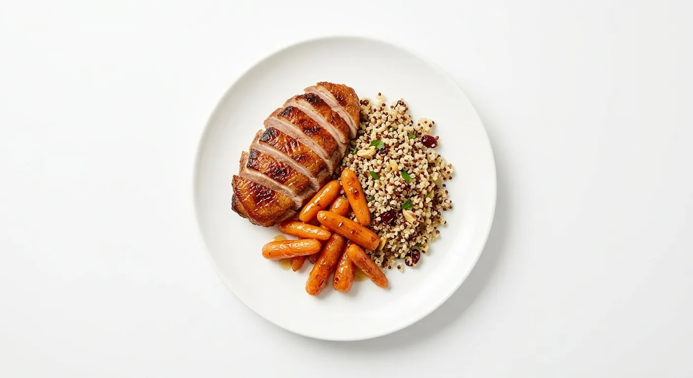 Roasted Duck with Honey-Glazed Carrots and Quinoa