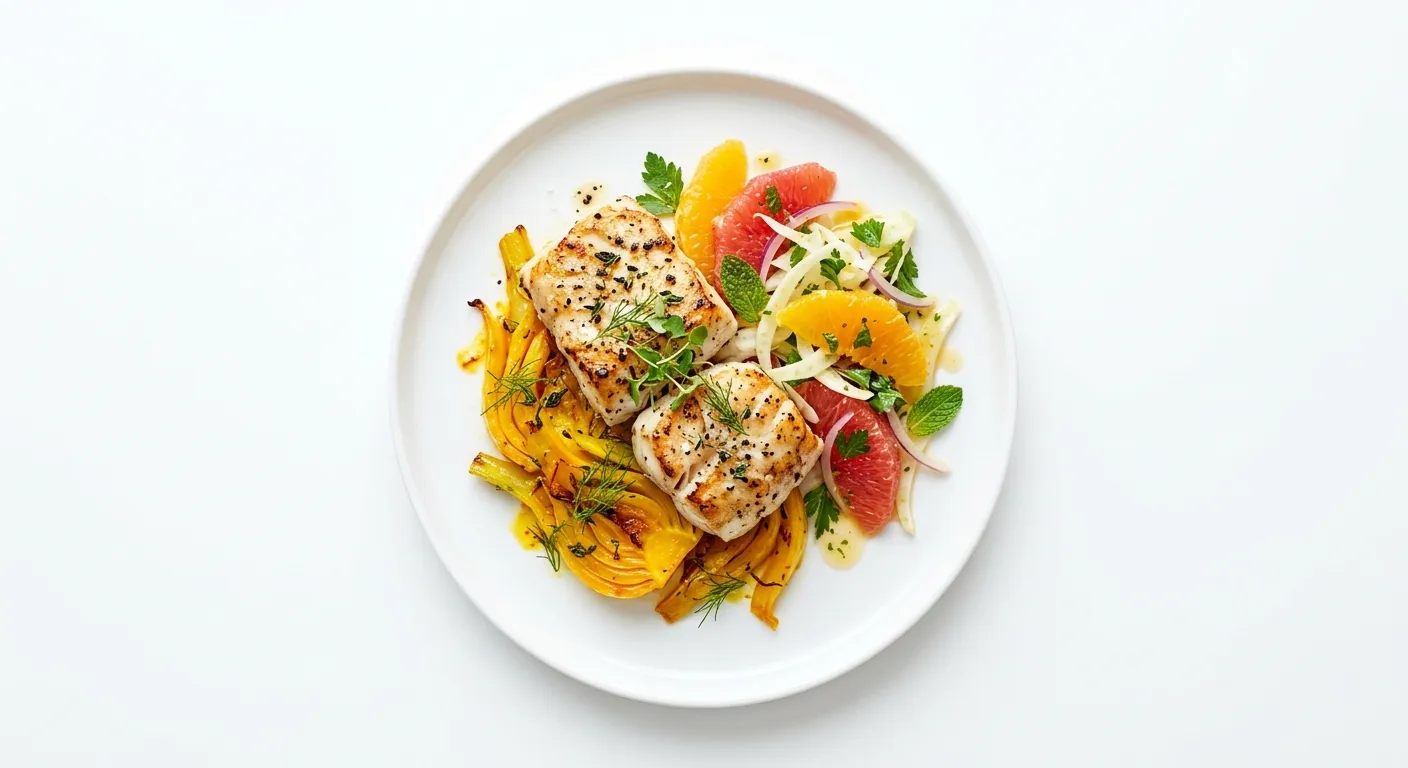 Roasted Monkfish with Saffron-Infused Fennel and Citrus Salad