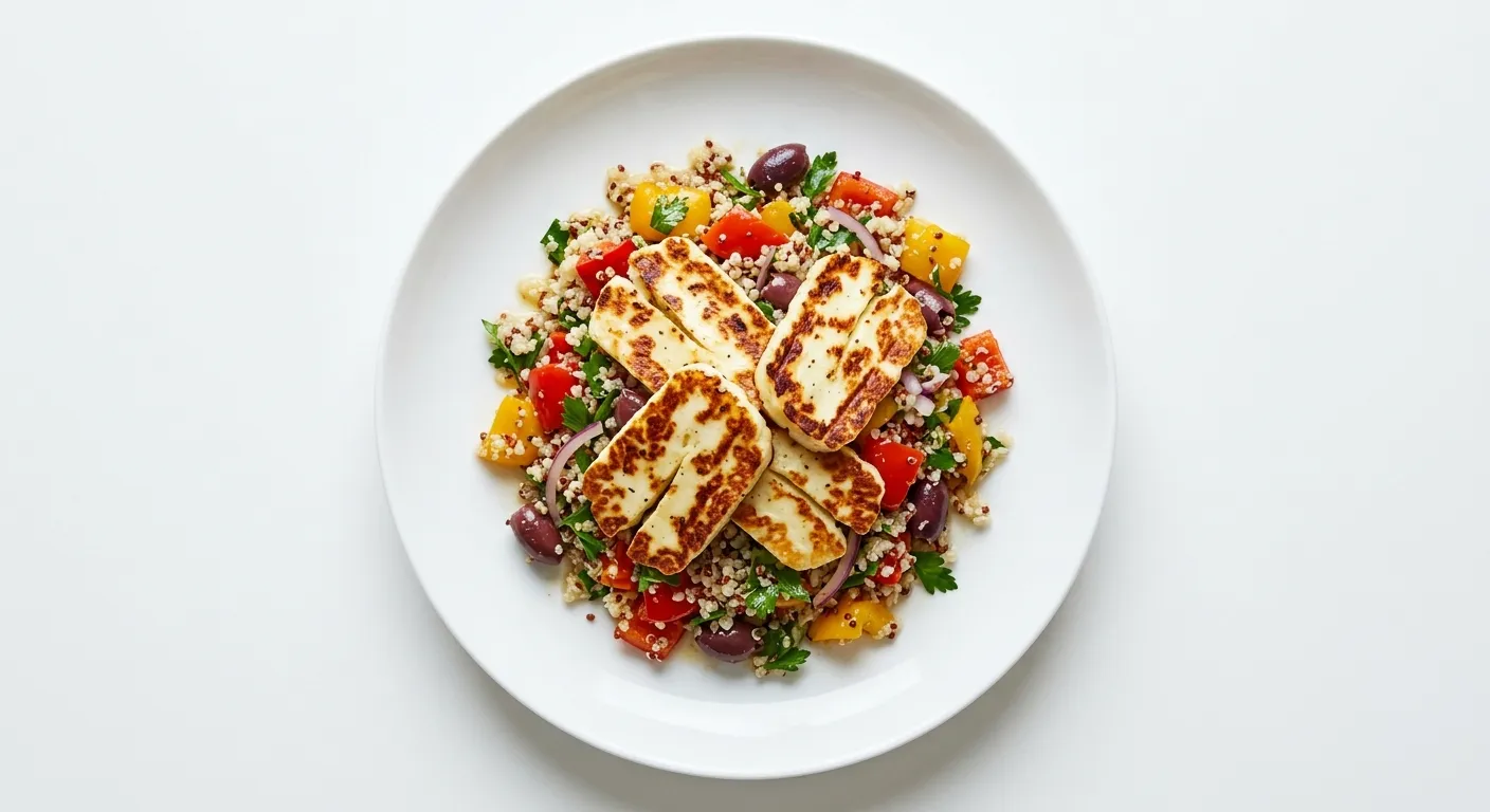 Roasted Pepper and Quinoa Salad with Grilled Halloumi